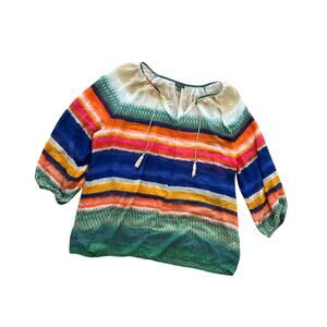 HANNAH 2x Chiffon Blouse rainbow stripe peasant top flowy bright office plus